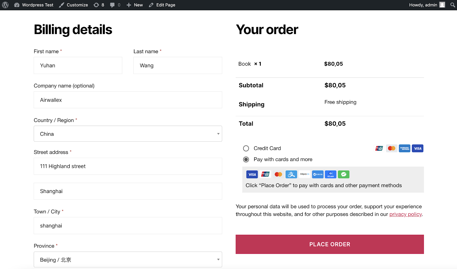 Woocommerce - step 3 - all payment methods - checkout exp