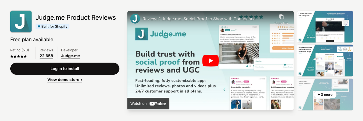 shopify app store listing page of Judge.me Product Reviews