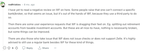 A neutral Wealthfront Cash Account review from someone who shares the pros and cons they’ve found online from other Wealthfront customer reviews. 