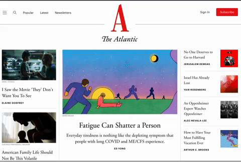The Atlantic uses a sticky menu to keep everything accessible