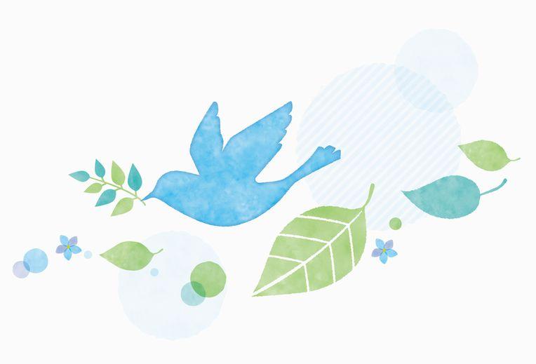 青い鳥と木の葉のイラスト