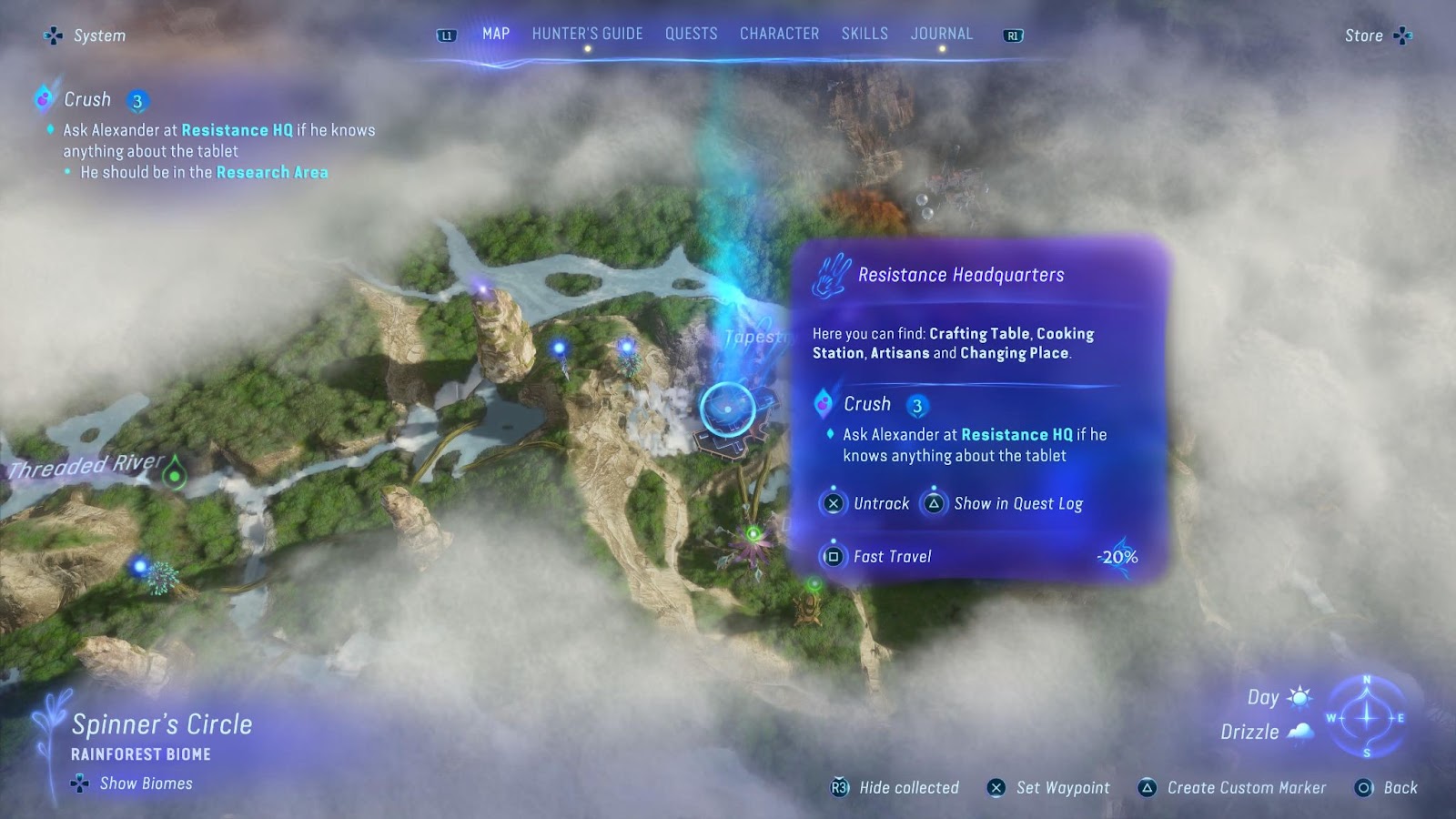 An in game screenshot of the map from the game Avatar: Frontiers of Pandora