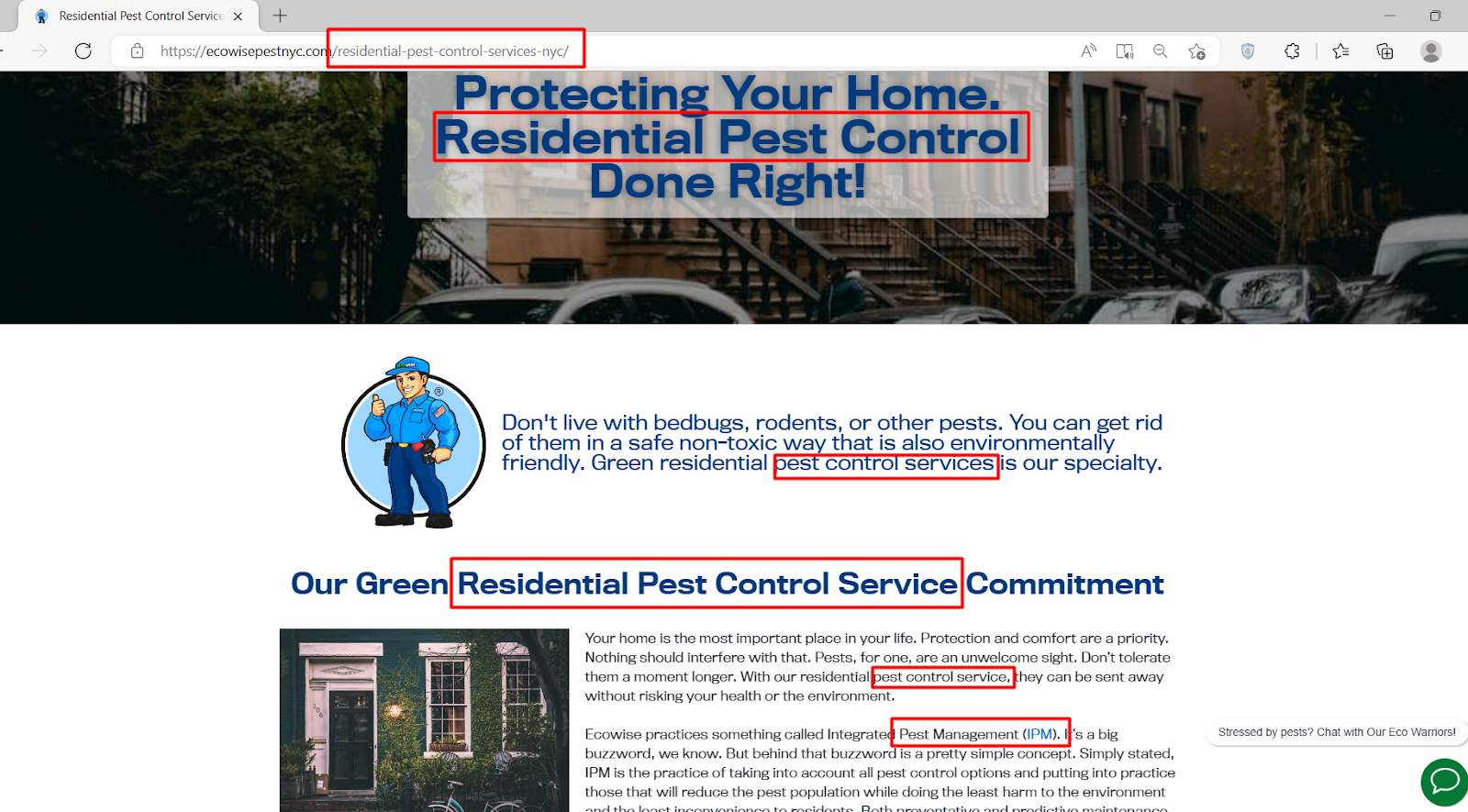 Service Page Optimization for Pest Control Company