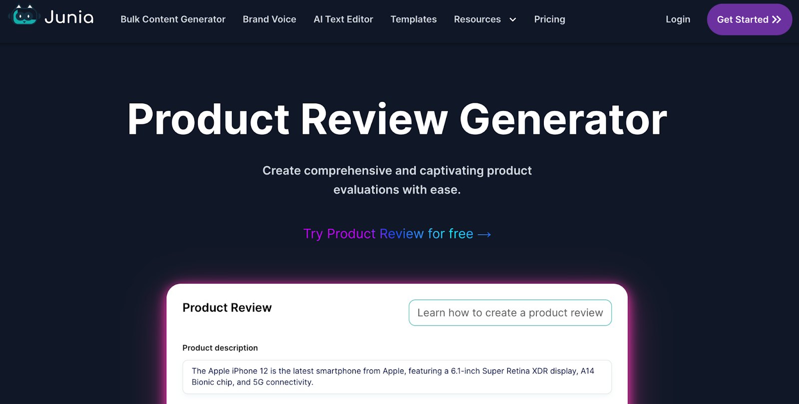 Junia AI's Product Review Generator