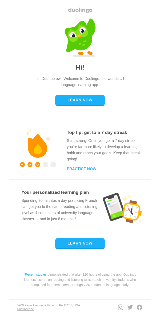 Duolingo email newsletter example