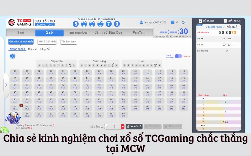 Chia sẻ kinh nghiệm chơi xổ số TCGaming chắc thắng tại MCW