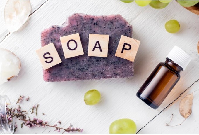 A scrub soap and an essential oil