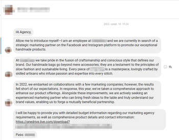 The messages broken-down by the criminals to scheme and set up contact with their future sufferer