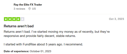 A four-star Fundrise review from someone who claims the investment returns aren’t bad.” 