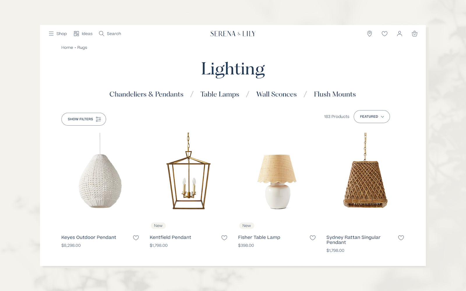 Web design and UX image showcasing the work done by Clay Global for Serena & Lily