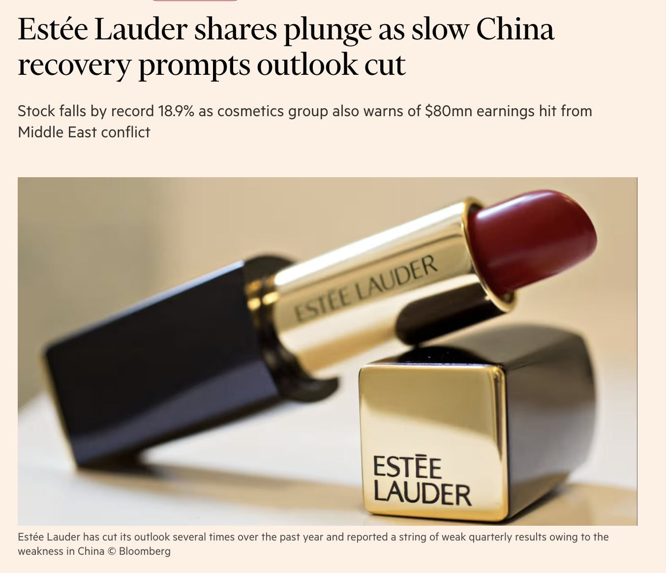 Estée Lauder stock price decline 