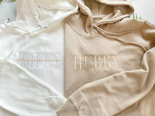 sudaderas con capucha bordadas de esposa y esposo