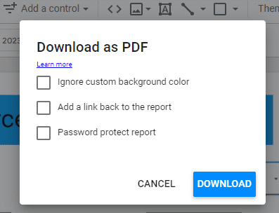 Protect the E-commerce Report in Google Looker Studio by downloading as a password protected report