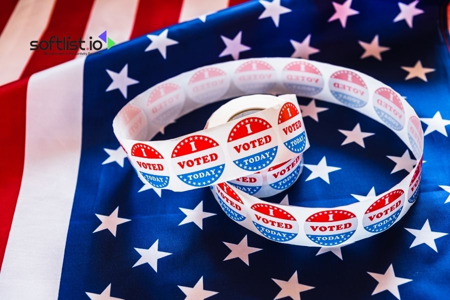 A roll of "i voted today" stickers on an american flag background, symbolizing election participation in the united states.
