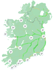 A map of ireland with black circles

Description automatically generated