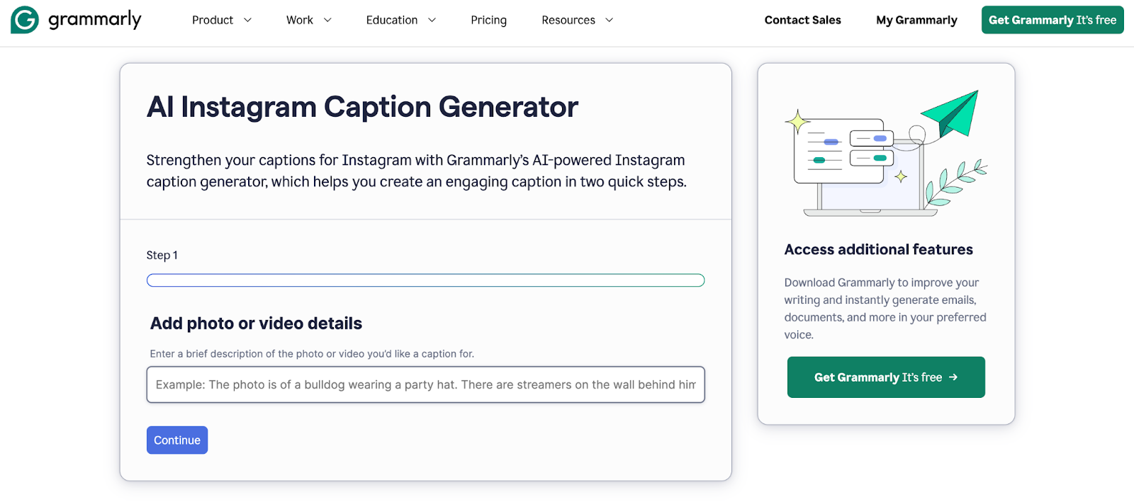 Grammarly's AI Instagram caption generator