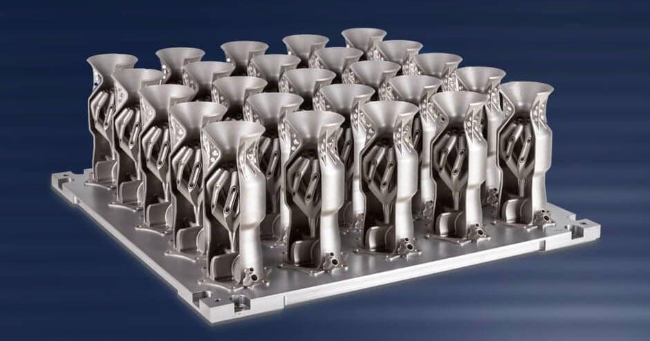 25 fuel nozzles printed in one single print run on DMP Factory 500 