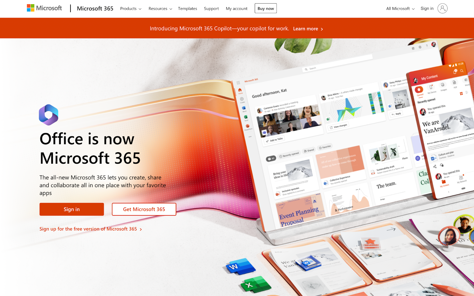 Microsoft Office 365Homepage Screenshot 
