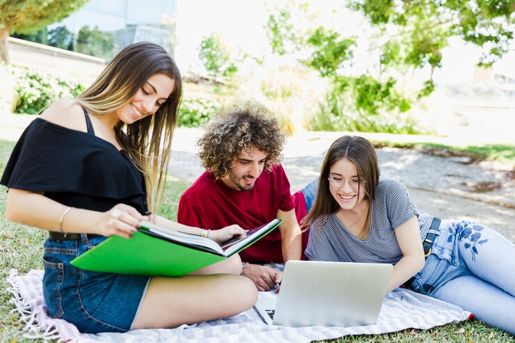 Students studying on a sunny day