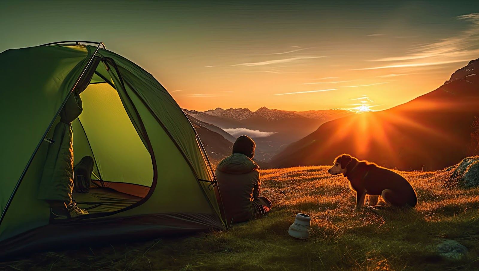 A dog using holiday gifts while camping.