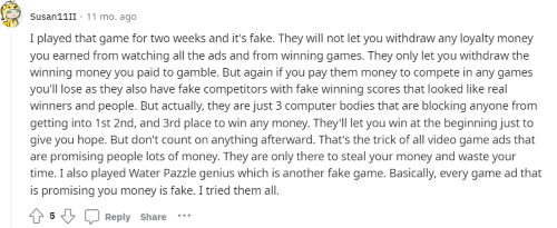 A person on Reddit explaining how Bubble Party is not a legit way to make money. 