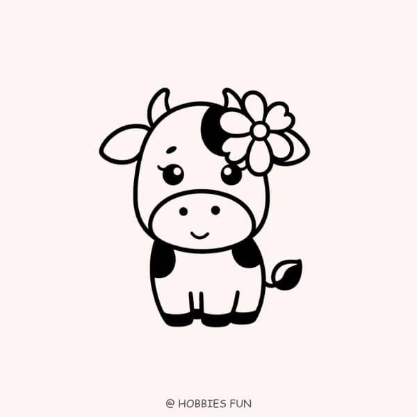 Cute cow drawing, Cow with Flower