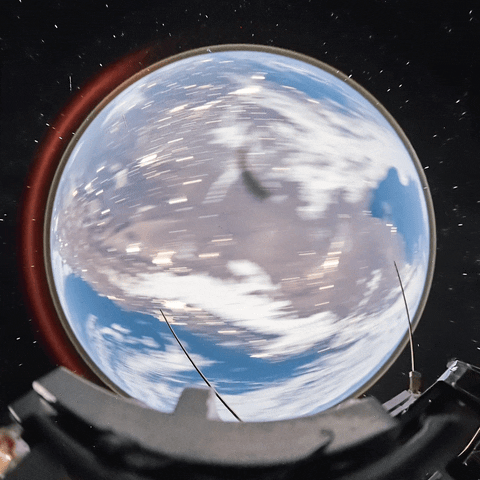 Insta360 X2 orbiting the Earth on a satellite in space.