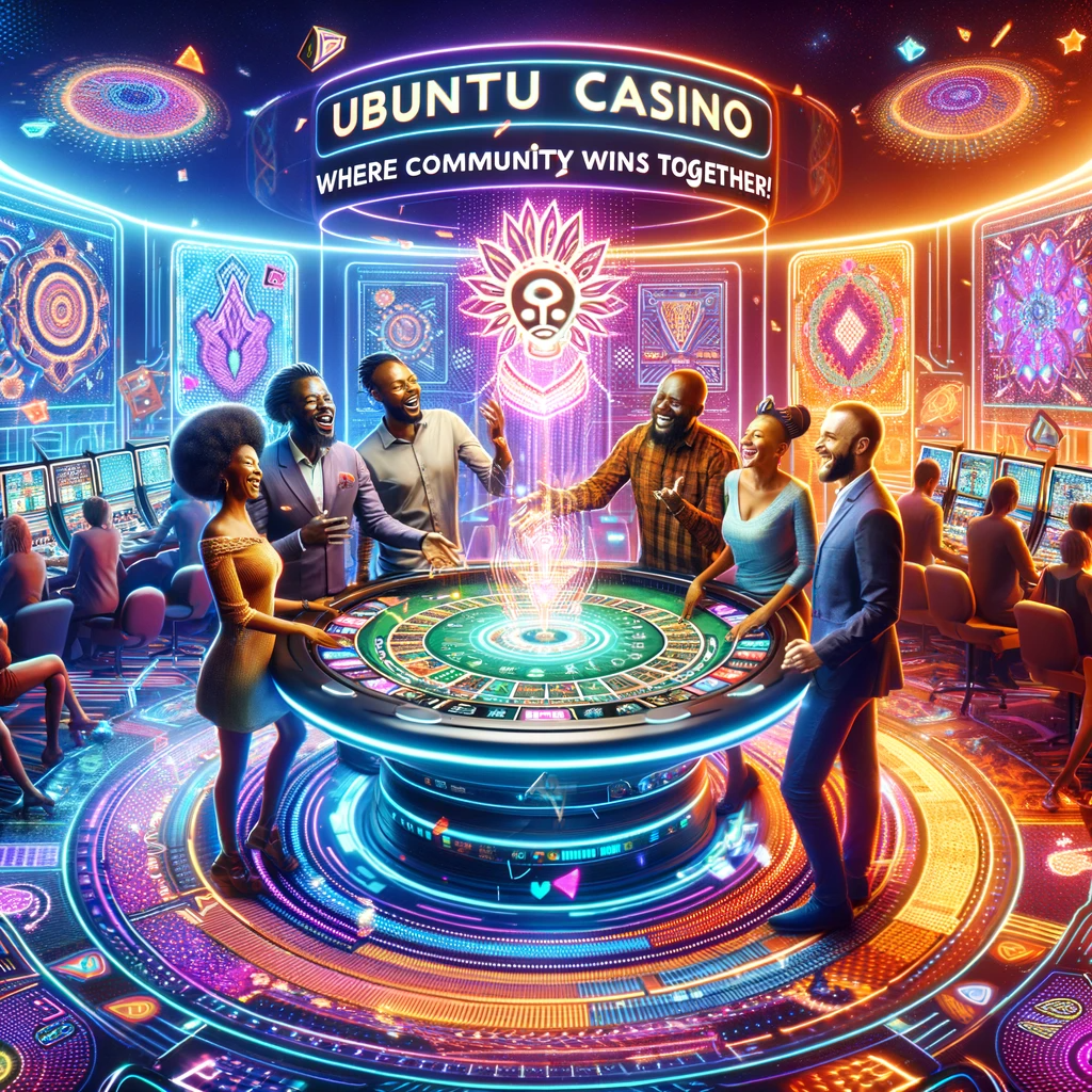 The image depicts the spirit of Ubuntu Casino, a community-driven platform with a vibrant atmosphere.