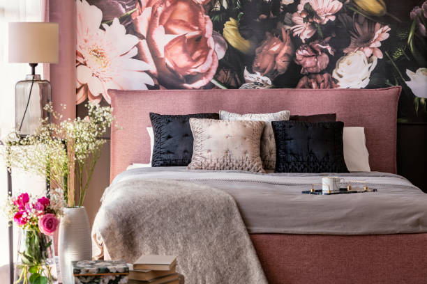 pink two colour combination for bedroom walls