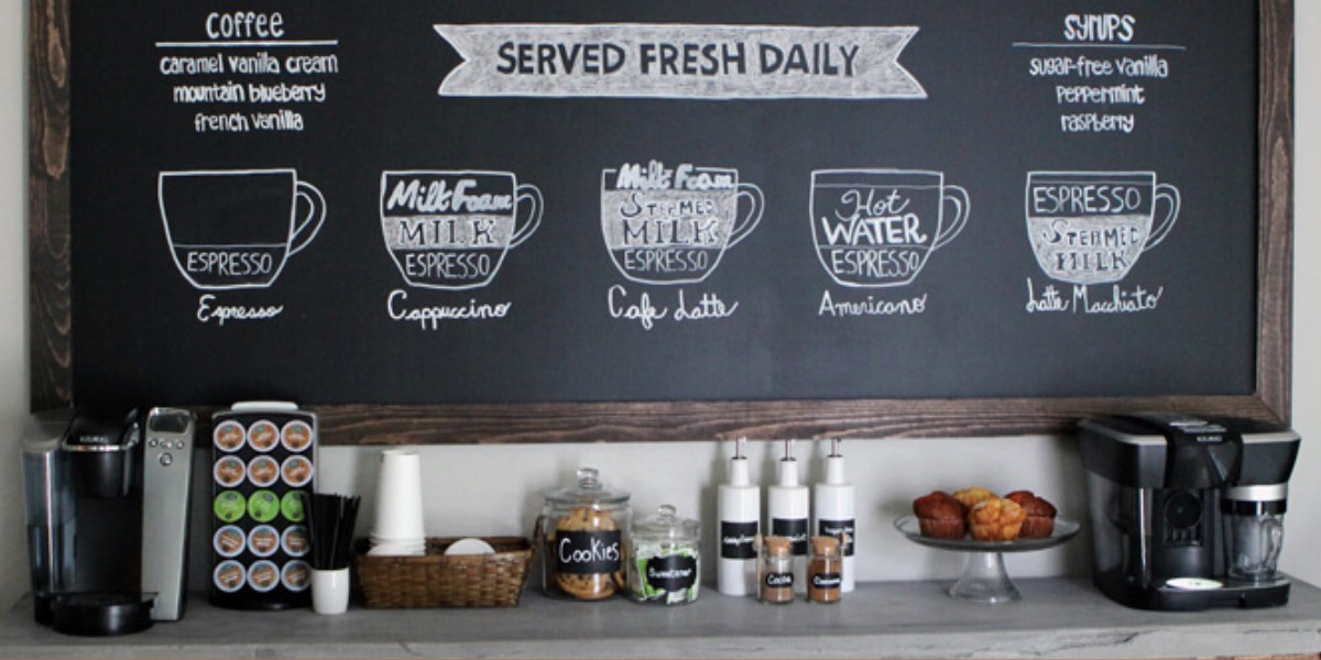 stylish home coffee bar with a chalk board paint