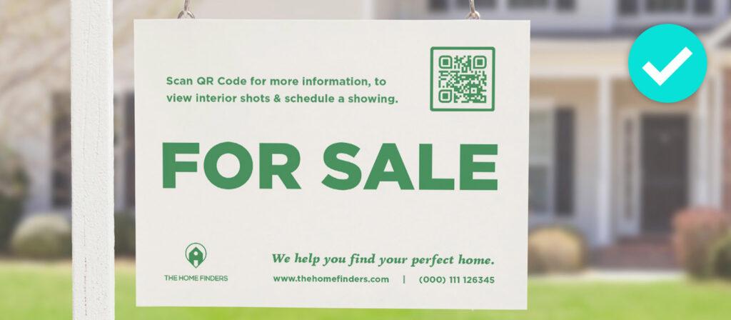 A for sale sign with a proper square QR Code