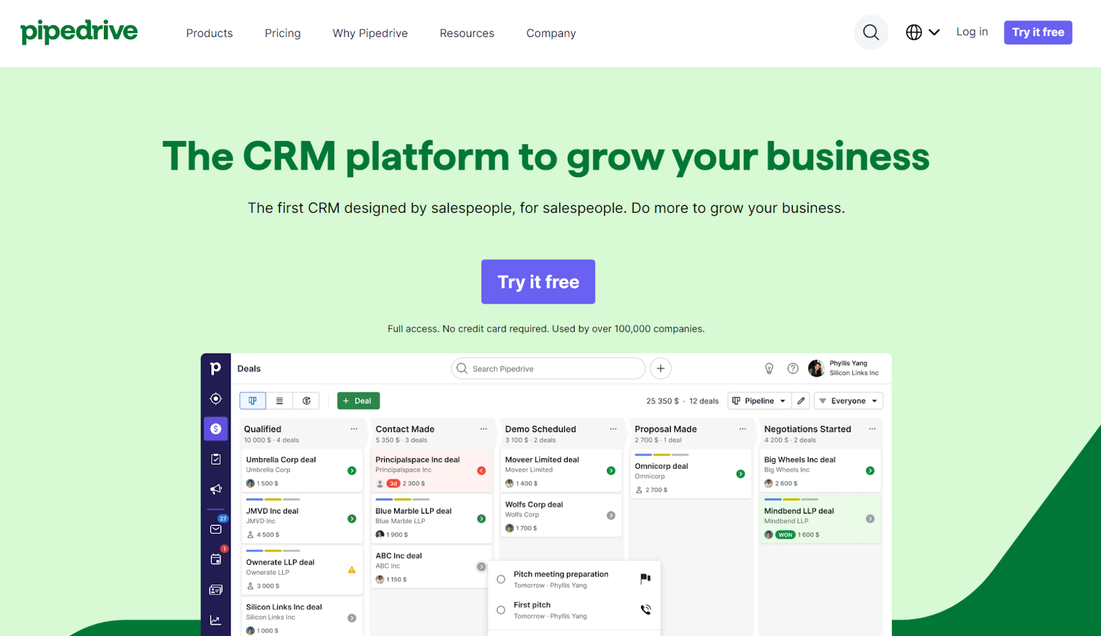 pipedrive crm homepage 