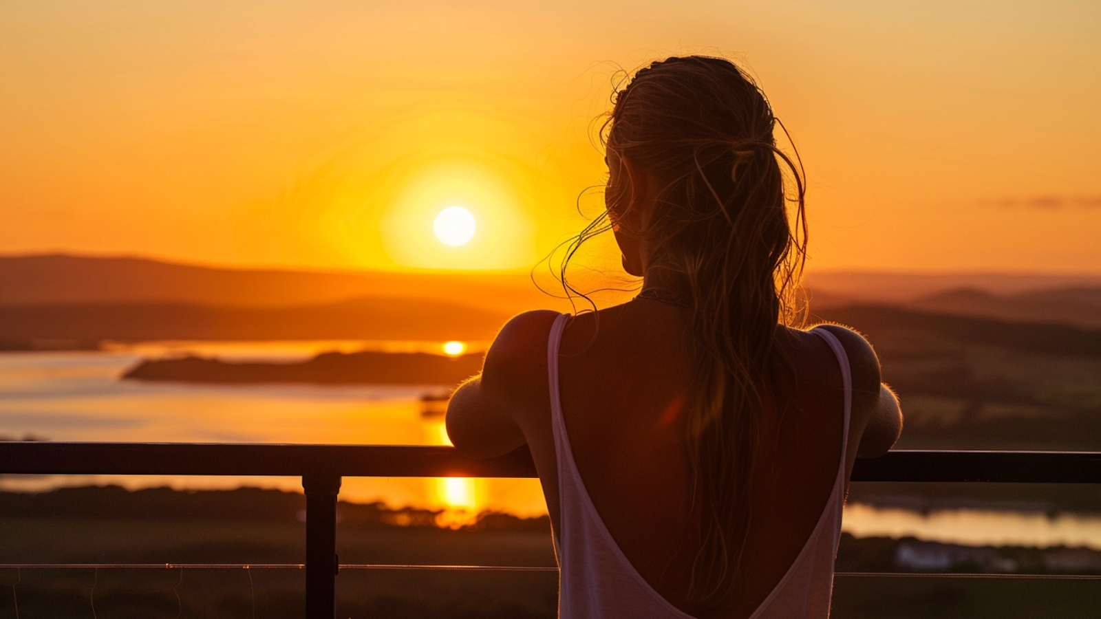A woman watching the sunset in Forster, Australia