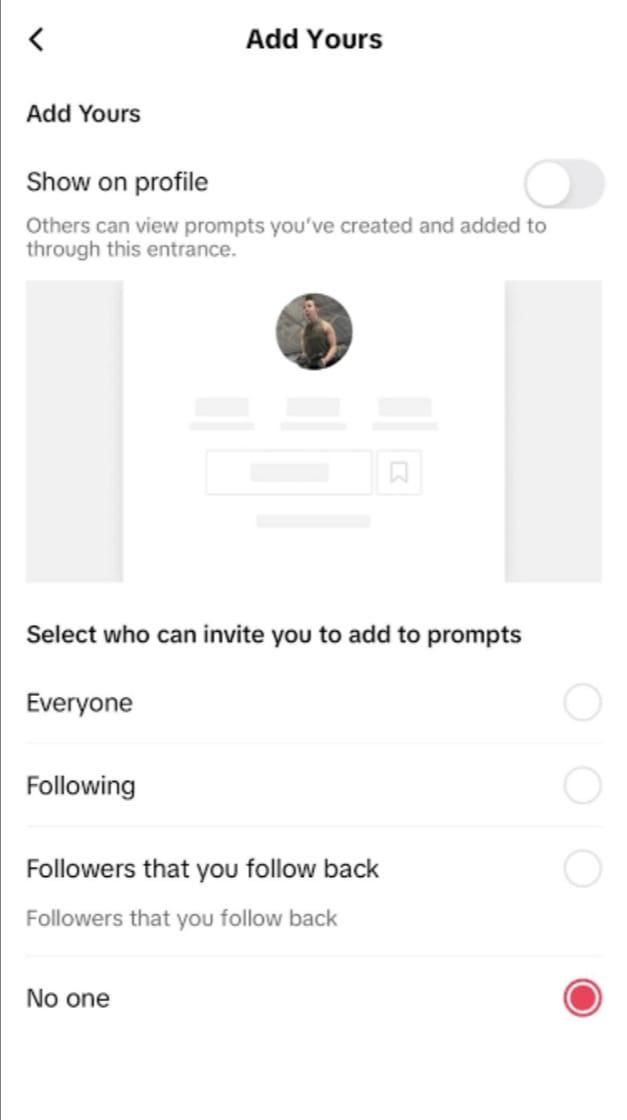  turn off your Add Yours on your profile
