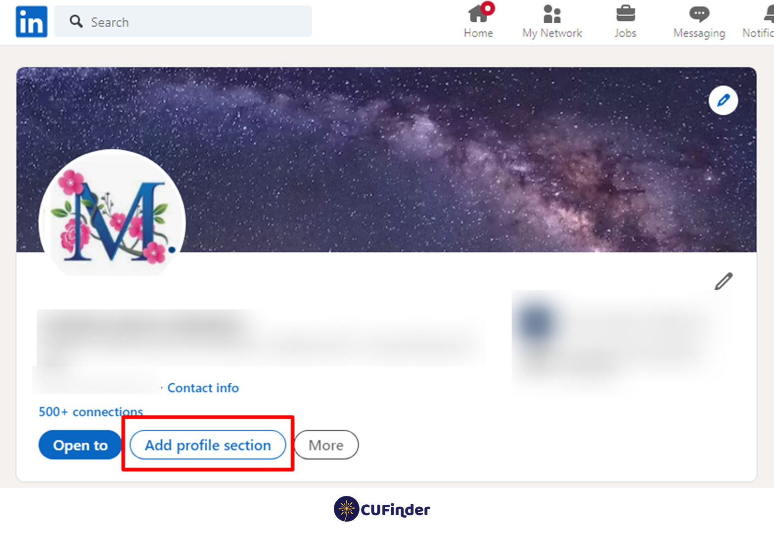 on your profile page, click the “Add Profile Section” button located just below your profile picture