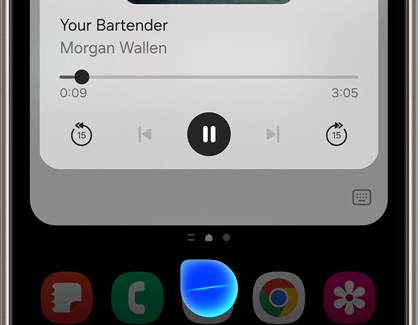 Bixby playing music using Spotify on a Galaxy phone