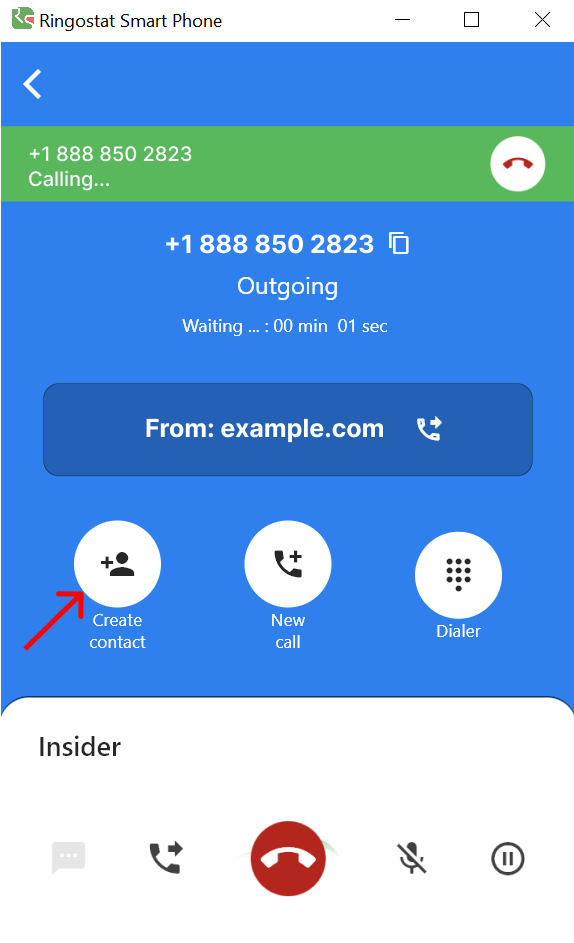 mini-CRM Ringostat, creating contact in the call card