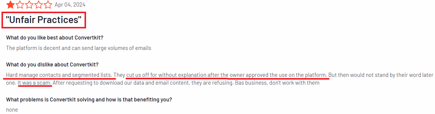 2. ConvertKit review from the customer. Source: G2.