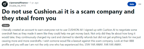 A negative Cushion App review from someone who thinks the company is a scam. 
