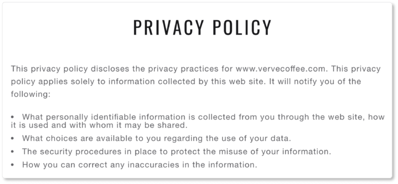 Image of an example privacy policy