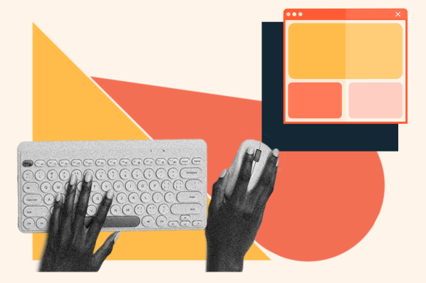 Hands type on a laptop. Illustration of a template.