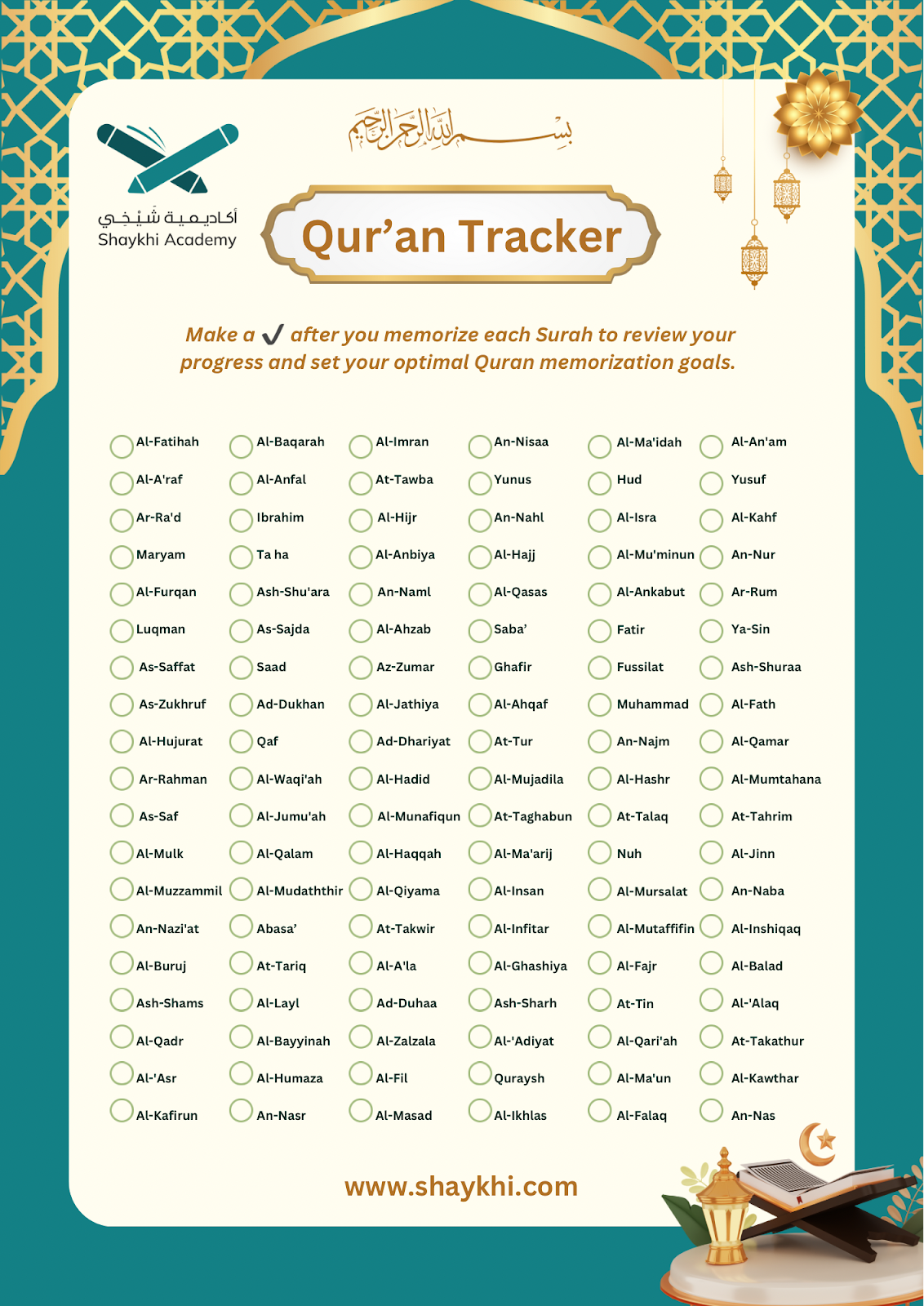 Quran memorization planners