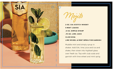 A cocktail recipe and a glass of mojitoDescription automatically generated
