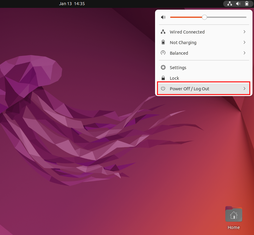 Ubuntu power off / log out option