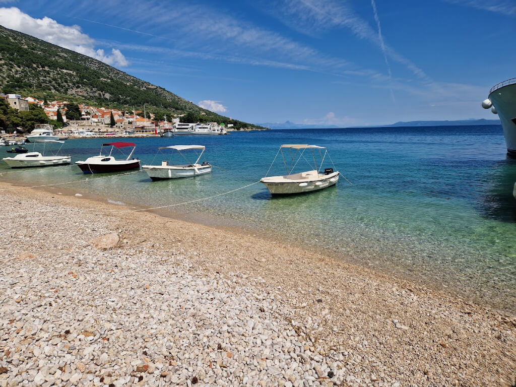 Boats at bay in the Bol port at island Brac