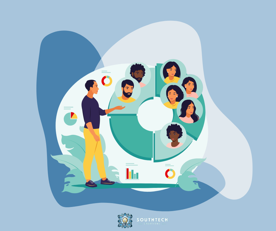 A graphic of a man showing customer avatar statistics.