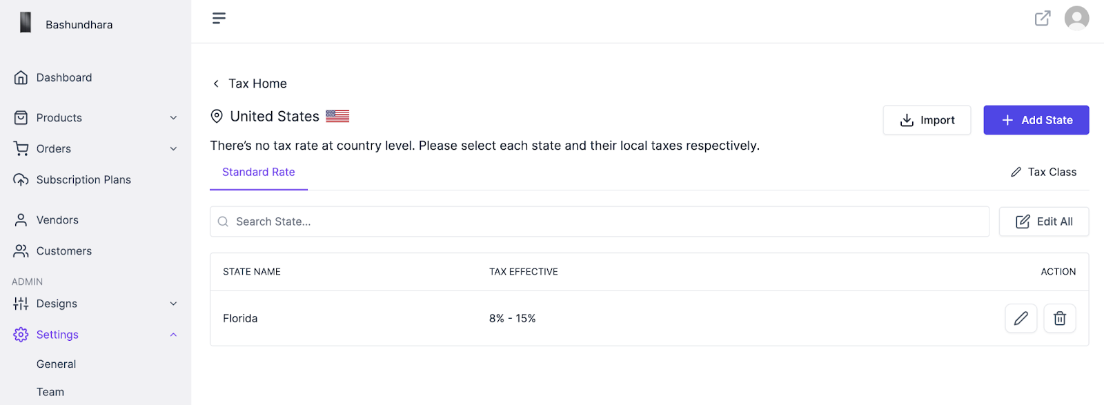 A screenshot to added tax rule