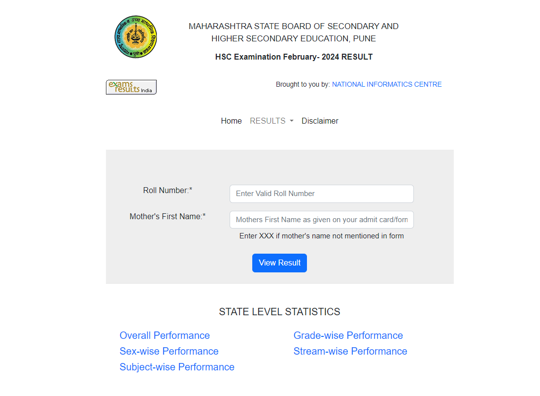 site to enter the credentials for HSC result 2024