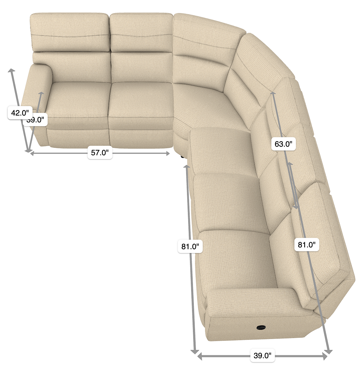 ava sectional size and dimensions