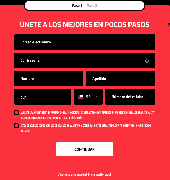 Registrarse en ultra casino chile